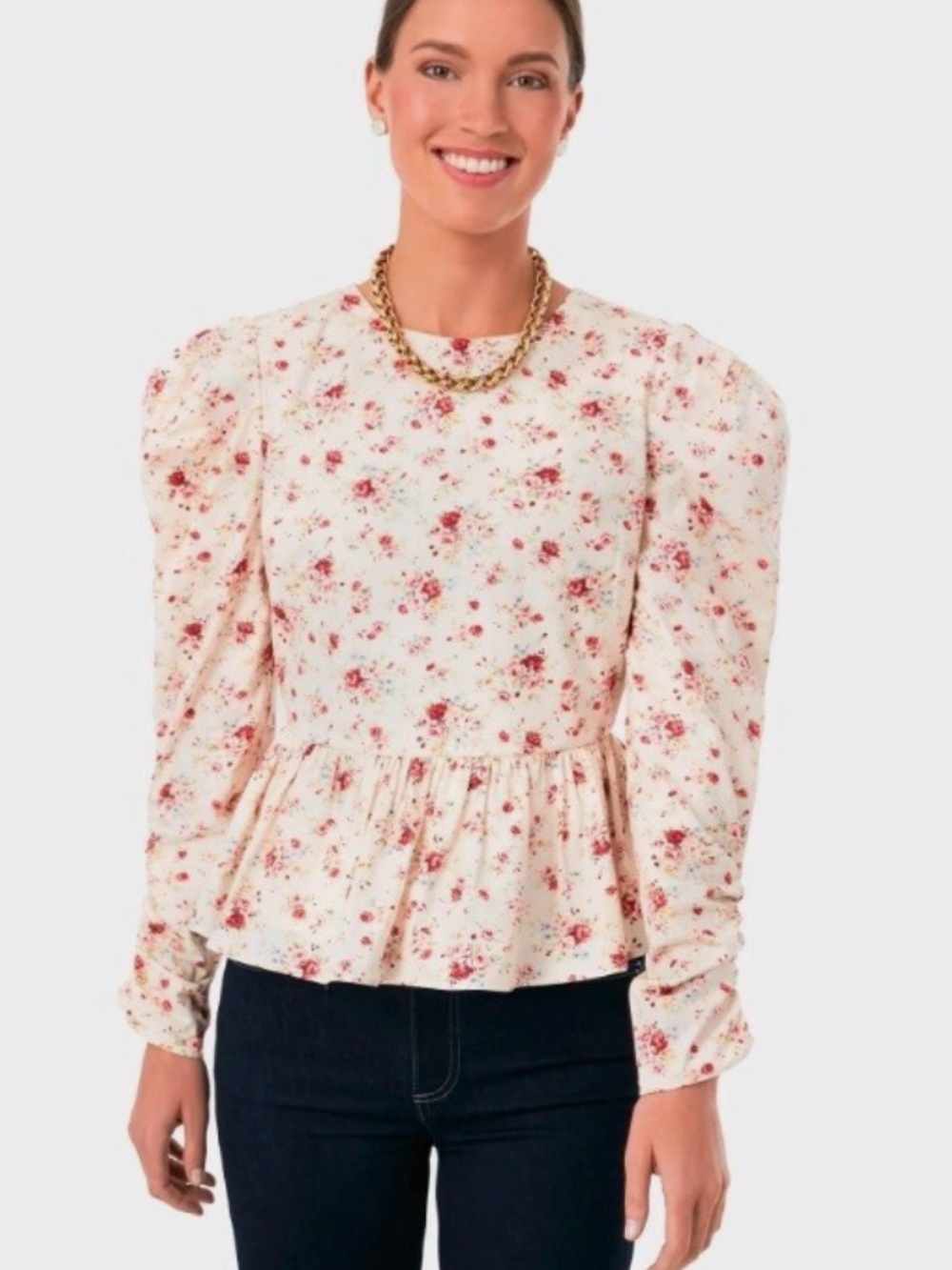 Hyacinth House XS Puff-Sleeve Floral Peplum Blouse -NWT
